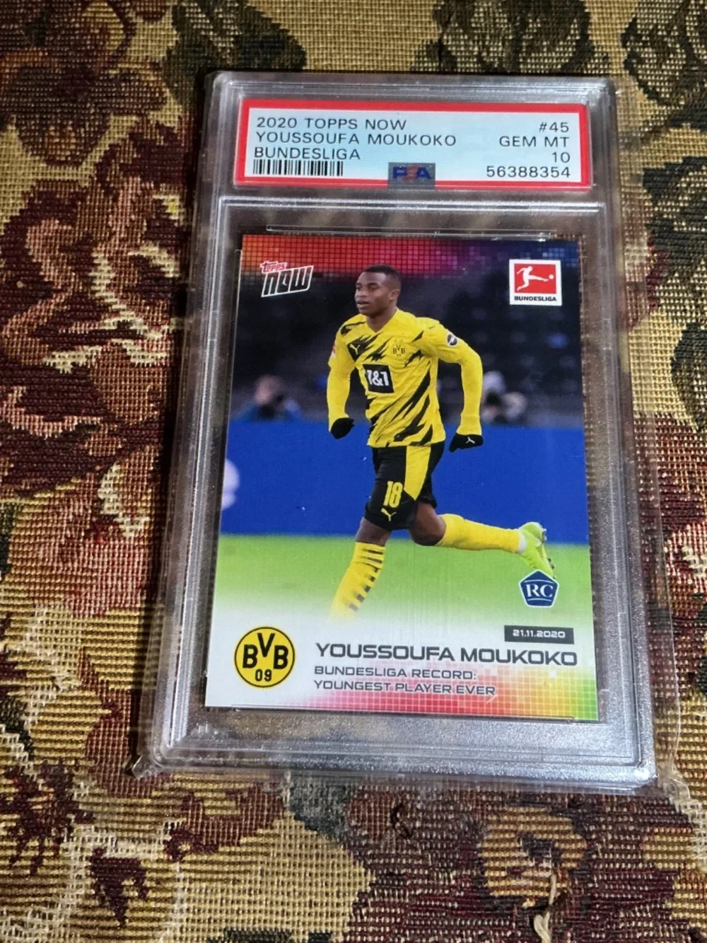 2020-21 Topps Now Bundesliga Youssoufa Moukoko 045 rookie card graded PSA 10